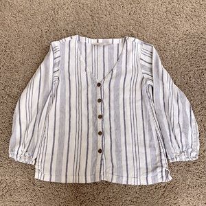 LOFT 3/4 Sleeve Striped Top with Buttons
